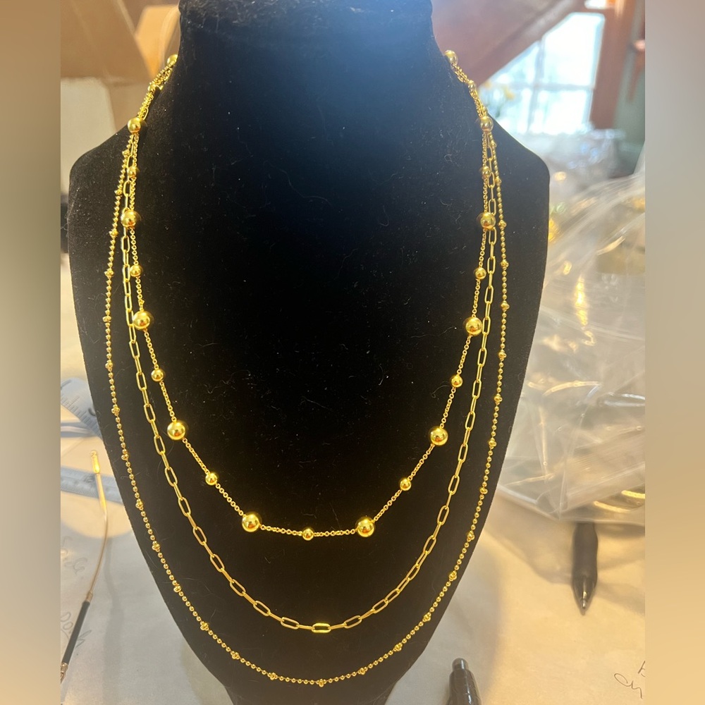 J. Crew 3 strand gold-tone chain necklace. Gold balls and long chain. - Picture 3 of 5
